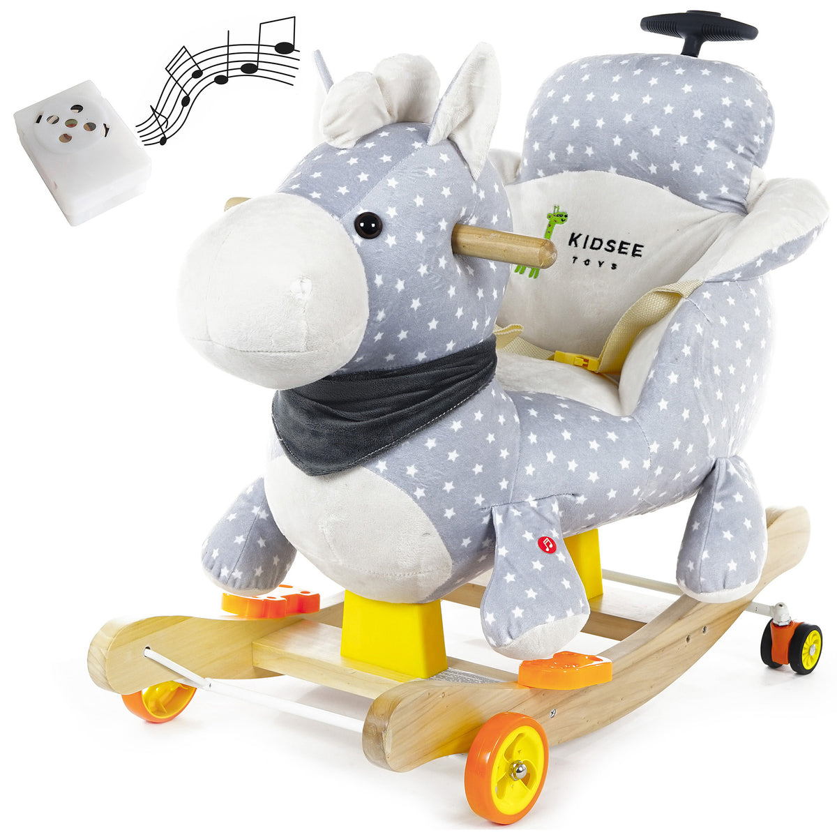 Kidsee Rocking Horse Gray With Wheels and Parents Handle