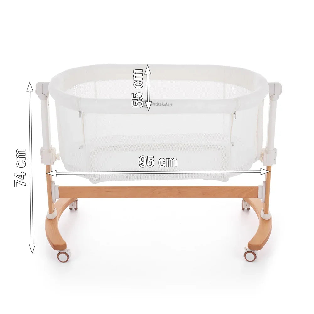 Petite&Mars Bedside crib Glory with swing function 2in1