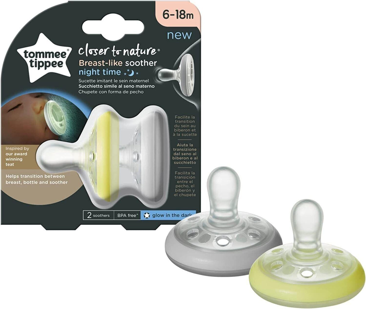 Tommee Tippee - Tommee Tippee Breast Like Soothers Night Time x2 - Mari Kali Stores Cyprus